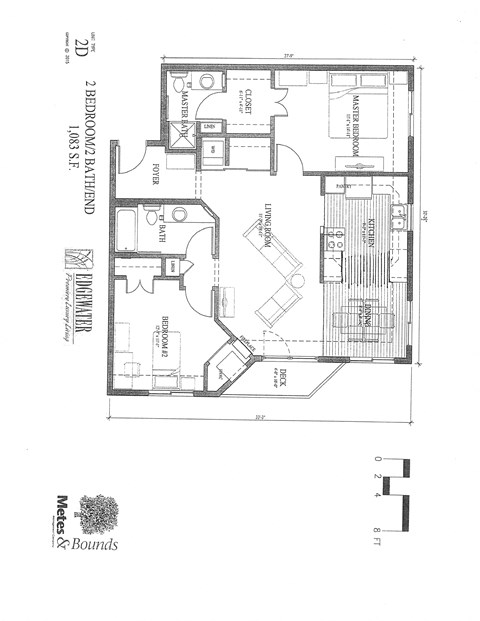 Floor plan for 2 beds, 2 baths, 1083 sqft